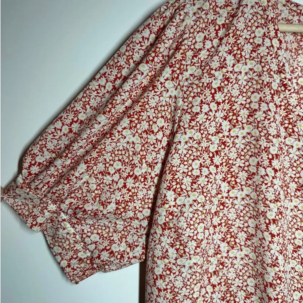 Abercrombie & Fitch Floral Faux Wrap Top Sz XL Short Puff Sleeves Cottagecore